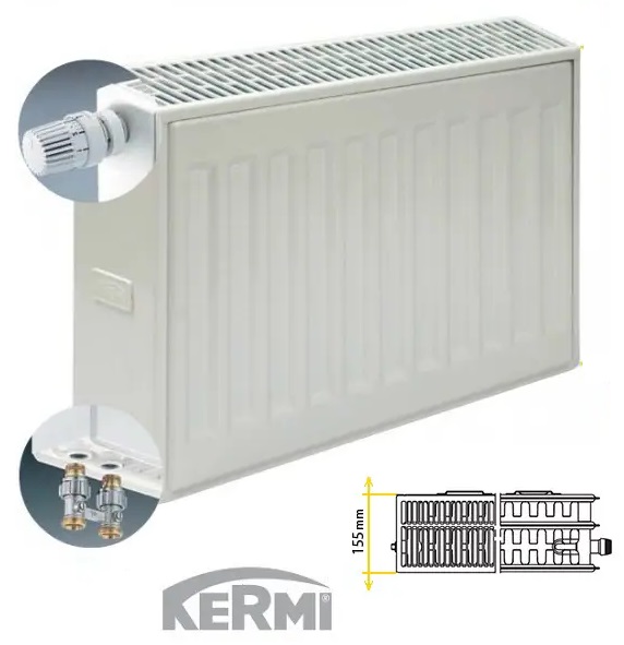 Tērauda apkures radiators KERMI KV33-600*800, apakšas KREISAIS pieslēgums, FTV
