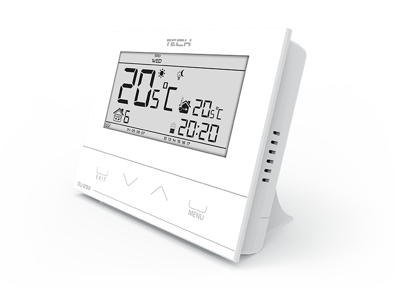 Istabas termostats TECH EU-292 V2, programmējams, bezvadu, bezpotenciāla, balts