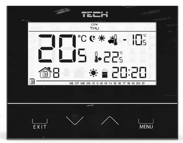 Комнатный термостат TECH EU-292 V2, программируемый, беспроводной, беспотенциальный, черный