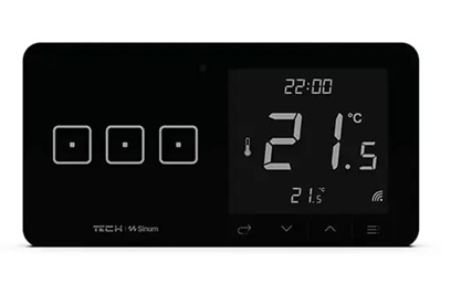 Istabas termostats ar slēdzi WSR-03, trīs slēdži no kreisās puses, skārienjutīgais, melns, TECH Sinum