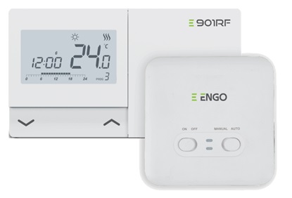 Programmējams telpas termostats E901RF, bezvadu (SALUS 091FLRF analogs), ENGO