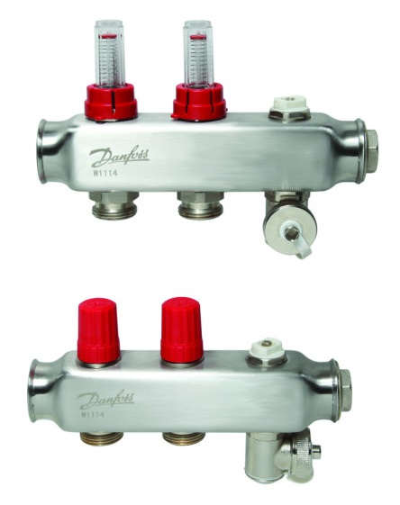 Nerūsējošā tērauda grīdas apkures kolektors SSM-2F, ar plūsmas mērītājiem, DANFOSS, 088U0752