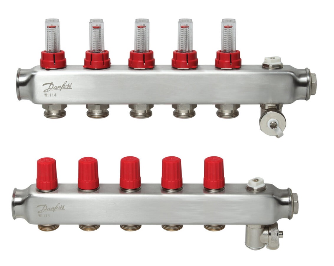 Nerūsējošā tērauda grīdas apkures kolektors SSM-5F, ar plūsmas mērītājiem, DANFOSS, 088U0755
