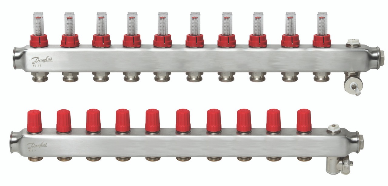 Nerūsējošā tērauda grīdas apkures kolektors SSM-10F, ar plūsmas mērītājiem, DANFOSS, 088U0760