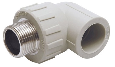 Полипропиленовый отвод 90°с наружной резьбой D20*3/4'', серый