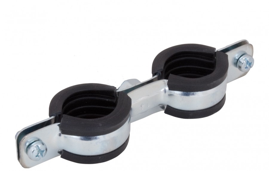 Cauruļu stiprinājums ar gumiju 3/8'', 15-18 mm, dubults, Rofix (ar skrūvi un dībeli)