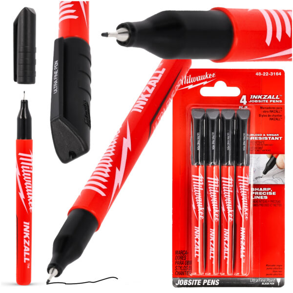 Точечный тонкий маркер INKZALL, черный, 4 шт., Milwaukee, 48223164