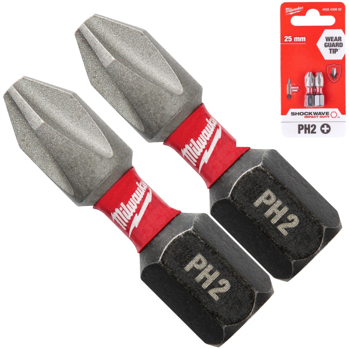 Skrūvgrieža uzgaļu komplekts SHOCKWAVE IMPACT DUTY™, PH 2, 25 mm, 2 gb., Milwaukee, 4932430852