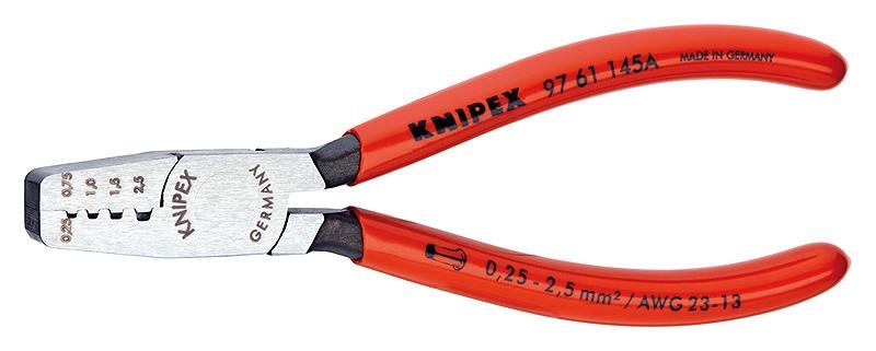Клещи для обжима контактных гильз 0.25-2.5 мм, 145 мм, Knipex, 9761145A