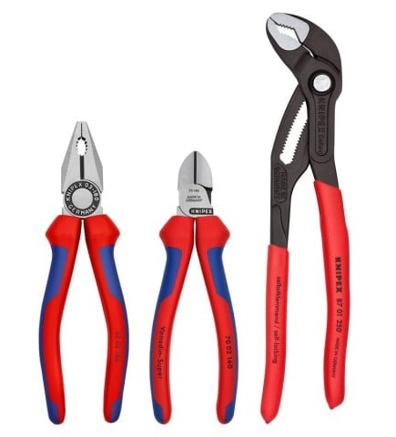 Набор инструментов (комбинированные плоскогубцы, высокотехнологичные сантехнические клещи и бокорезы), Knipex, 002009V01