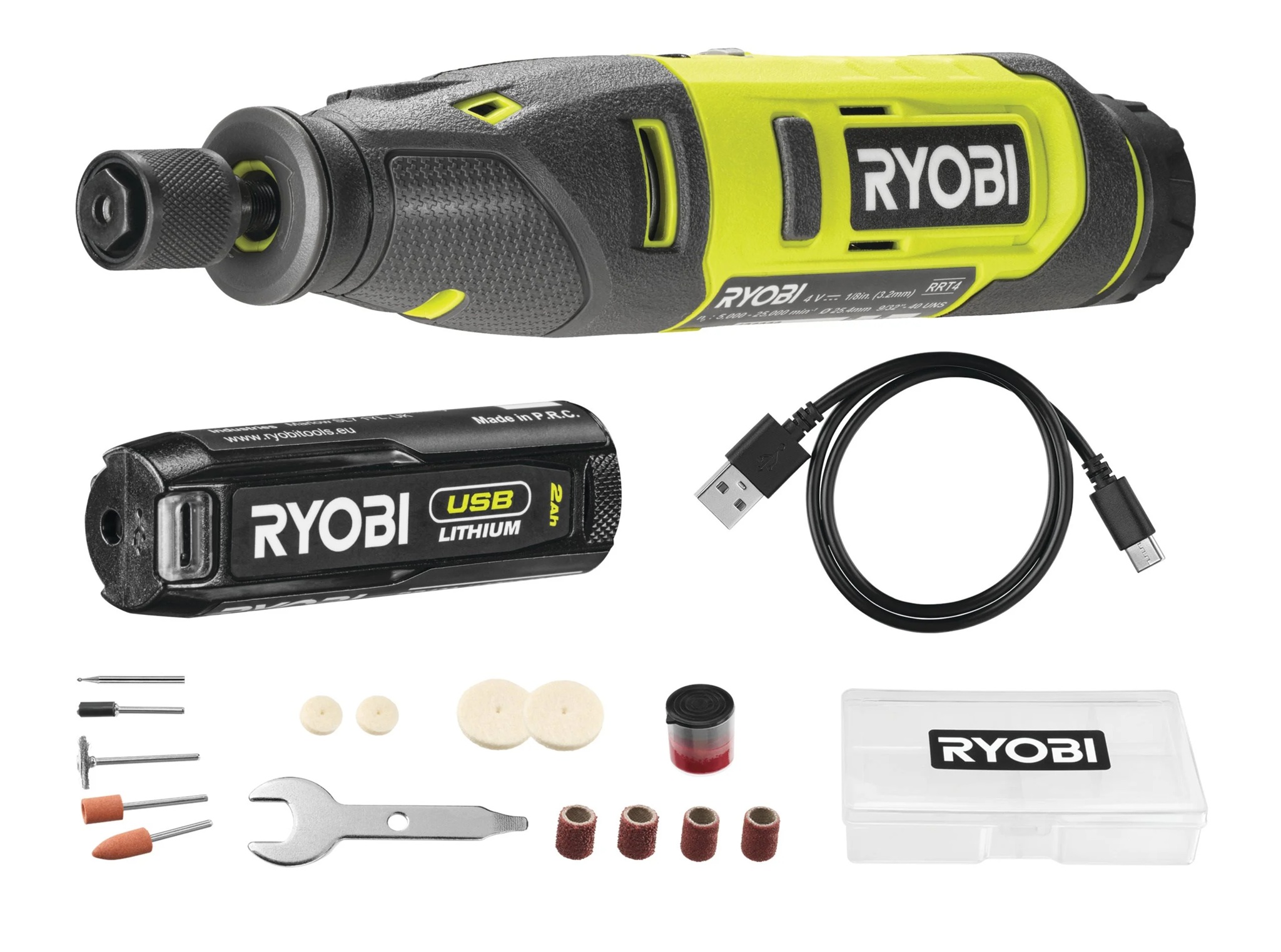 USB Lithium™ 4 V rotācijas instruments, RRT4-120GA15, 5000 - 25 000 rpm, Ryobi, 4892210207463