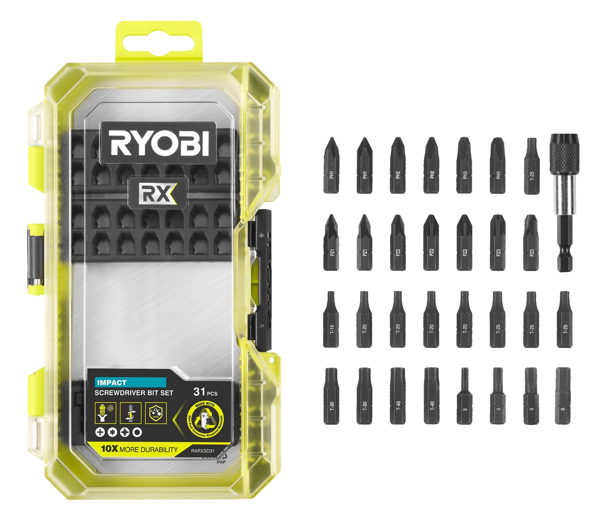 Skrūvgrieža uzgaļu komplekts RARXSD31, 31gab., 5132006637, Ryobi