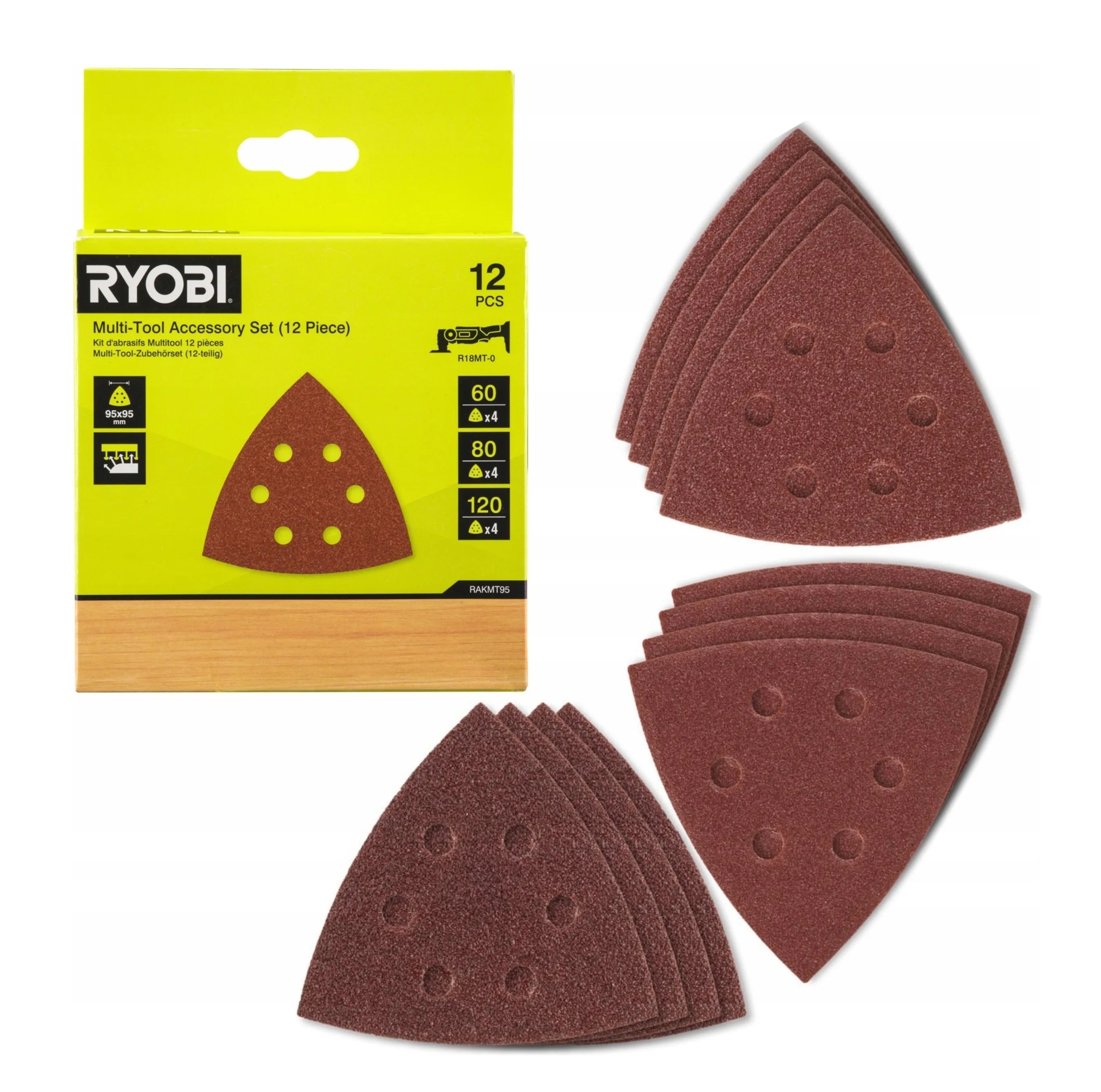 Daudzfunkcionālā instrumenta smilšpapīra lokšņu komplekts RAKMT95, 12 gab., 5132006104, Ryobi