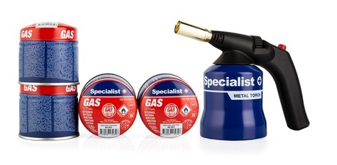 Газовая горелка с пьезоподжигом Specialist+ и 4 газовых баллона бутан, 190 г., 68-002KIT