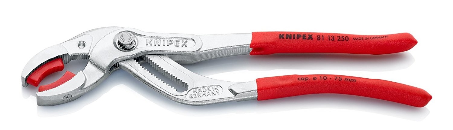 Regulējamas ūdens cauruļu stangas 250 mm, hromētas, ar pretslīdošiem plastmasas rokturiem, Knipex, 8113250