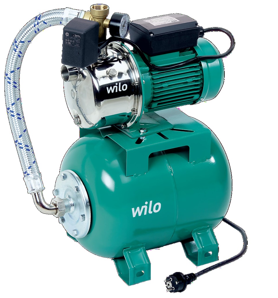 Установка с центробежным насосом в компактном исполнении с горизонтальным всасывающим и вертикальным напорным патрубком,  HWJ-203-EM/2-2, с расширительным баком 20 л, WILO, 4265551