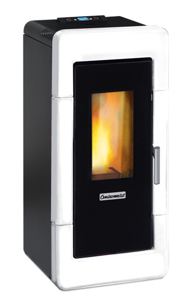 Granulu kamīns CentroPelet ZVC14 B, ar keramisko paneli un centrālapkuri, balts, Centrometal