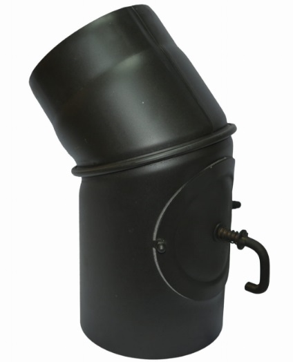 Черный, стальной отвод дымохода с шибером 45°, Ø120, регулируемый