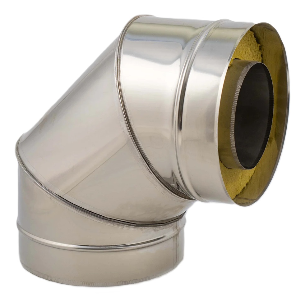 Отвод дымохода из нержавеющей стали D120/220, 90°, изолированный, AISI 316, STANDARD PRO