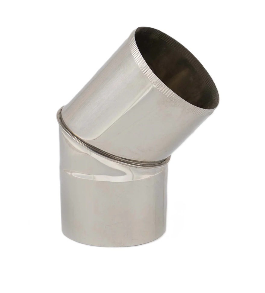 Nerūsējošā tērauda skursteņa līkums D180, 45°, neizolēts, AISI 316, CLASSIC PRO