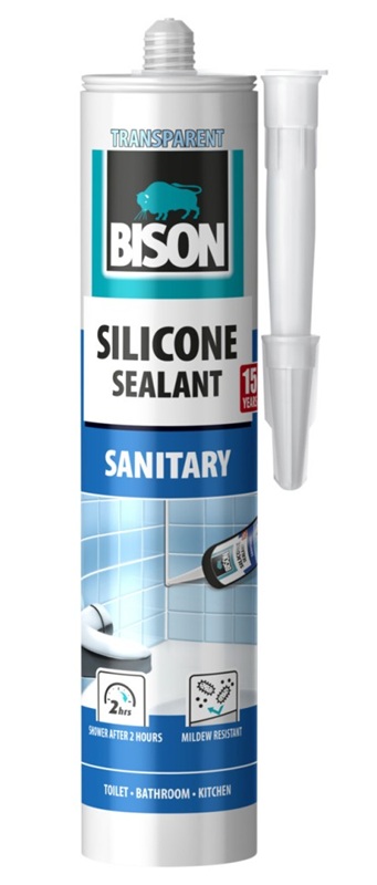 Sanitārais silikona hermētiķis izolācijai un šuvju aizpildīšanai, caurspīdīgs, 280 ml, BISON