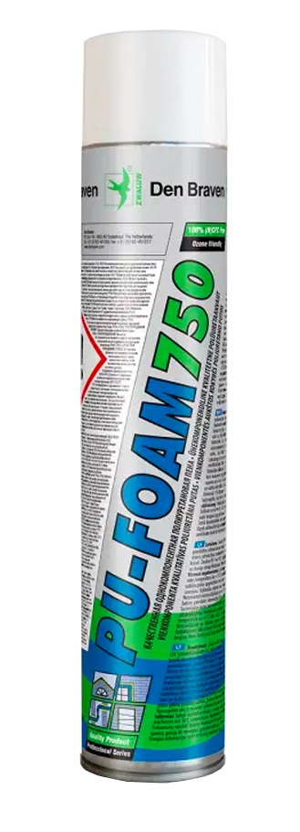 Augstas kvalitātes poliuretāna montāžas putas Den Braven Pu-Foam, 750 ml, zaļas