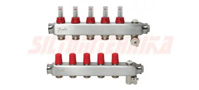 Nerūsējošā tērauda grīdas apkures kolektors SSM-5F, ar plūsmas mērītājiem, DANFOSS, 088U0755