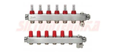 Nerūsējošā tērauda grīdas apkures kolektors SSM-6F, ar plūsmas mērītājiem, DANFOSS, 088U0756