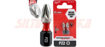 Skrūvgrieža uzgaļu komplekts SHOCKWAVE IMPACT DUTY™, PZ 2, 25 mm, 2 gb., Milwaukee, 4932430863